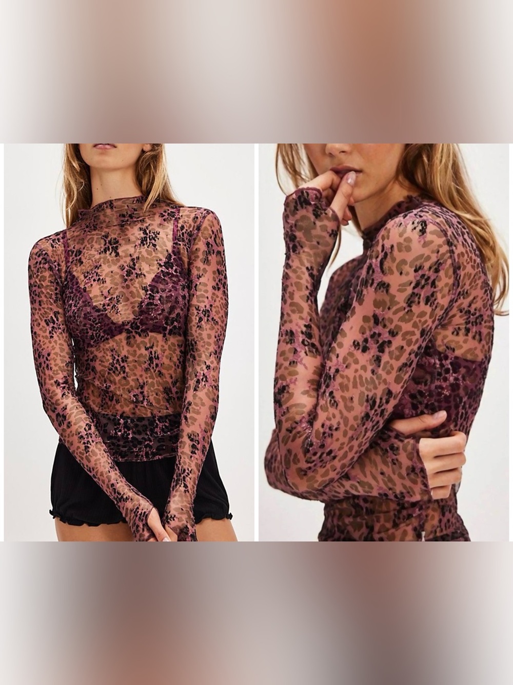 NWOT Free People FP Intimately Lady Lux Printed Layering Top- pink black - Small